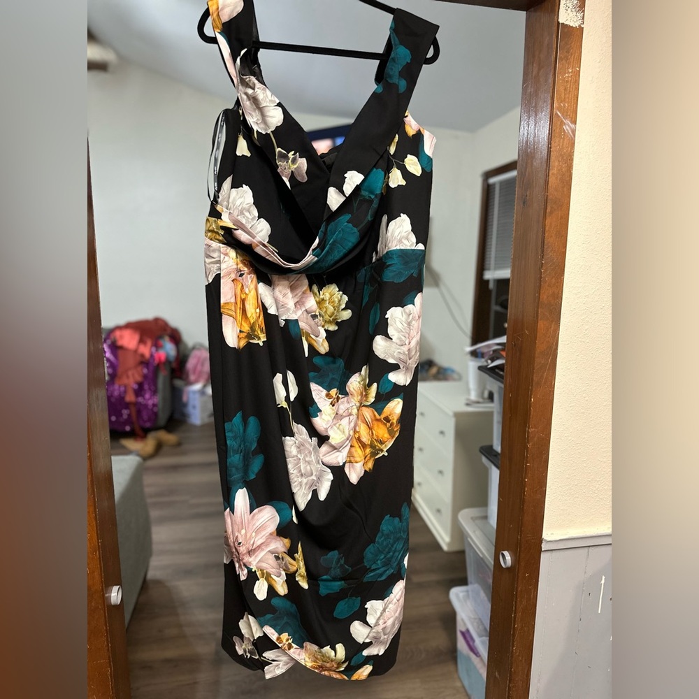 City Chic Black and Green Cocktail Dress